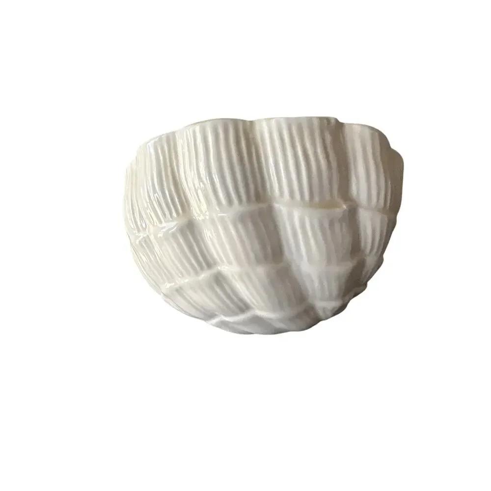 Vintage White Ceramic Seashell Planter Shell Cachepot Coastal Beach Decor 6”